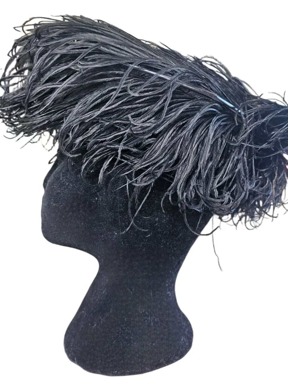 True Vintage Black Velvet Ostrich Feather Womens Hat - Picture 5 of 11